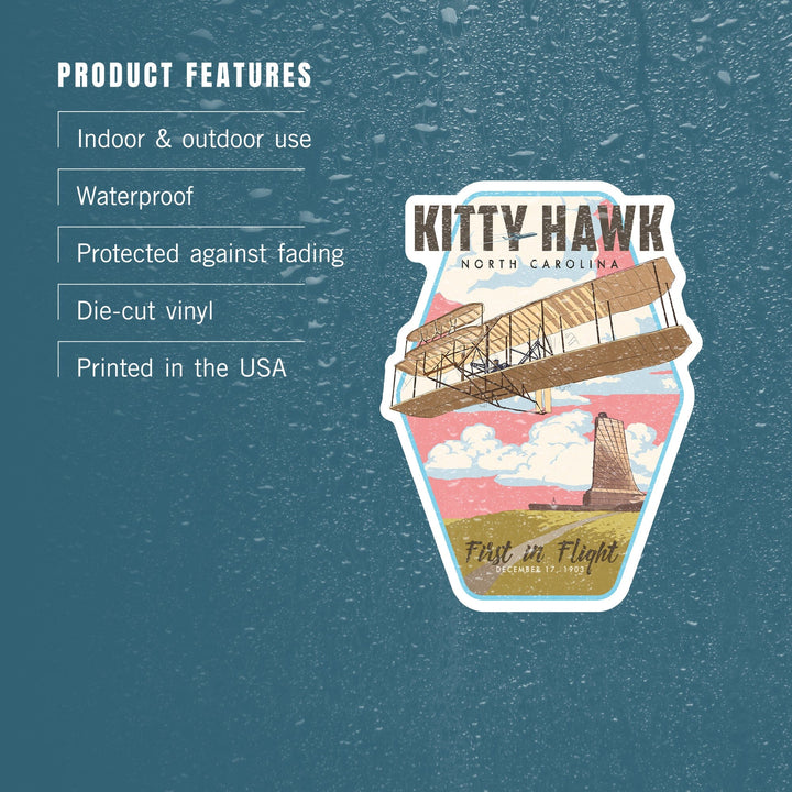 Kitty Hawk, North Carolina, First in Flight, Contour, Lantern Press Artwork, Vinyl Sticker Sticker Lantern Press 