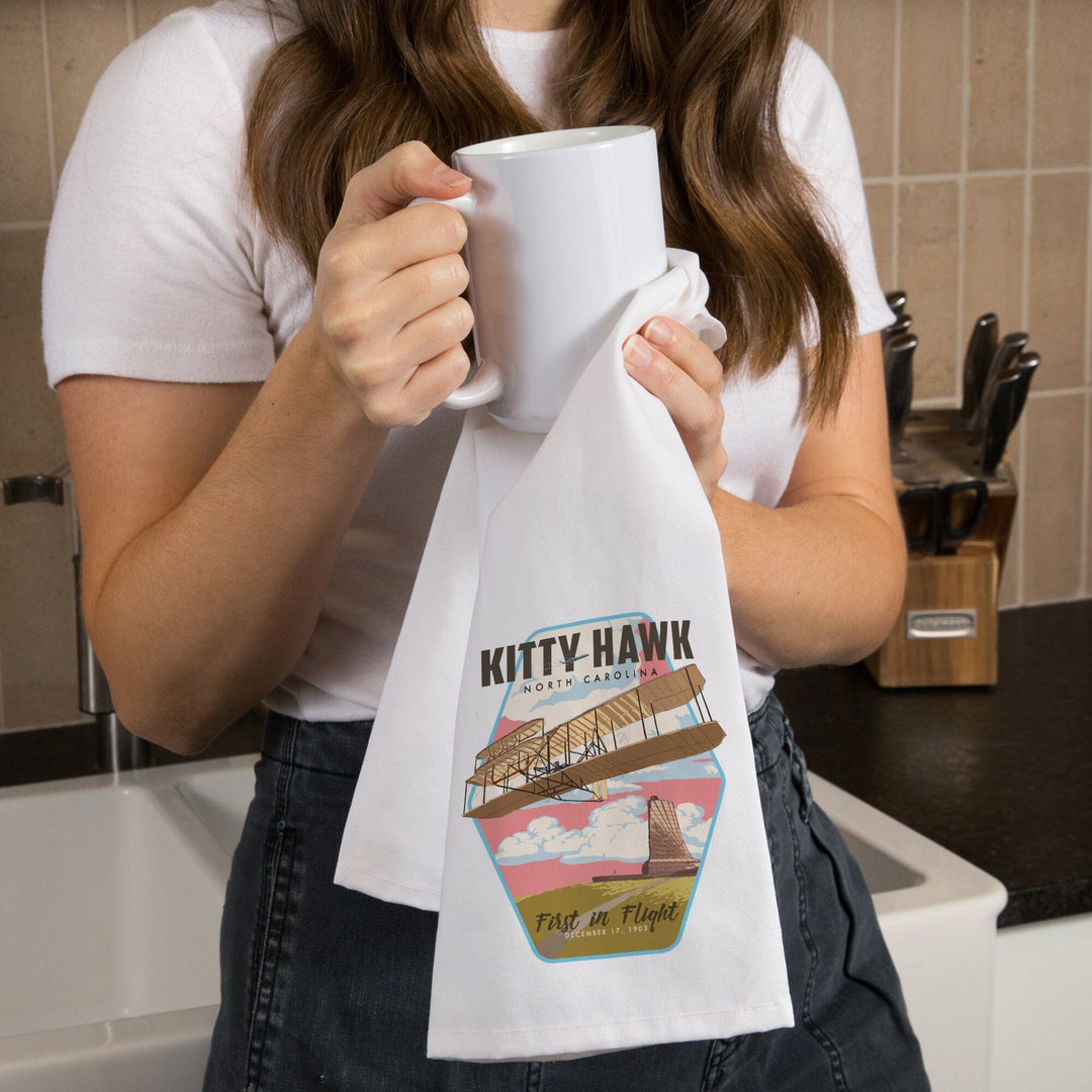 Kitty Hawk, North Carolina, First in Flight, Contour, Organic Cotton Kitchen Tea Towels Kitchen Lantern Press 