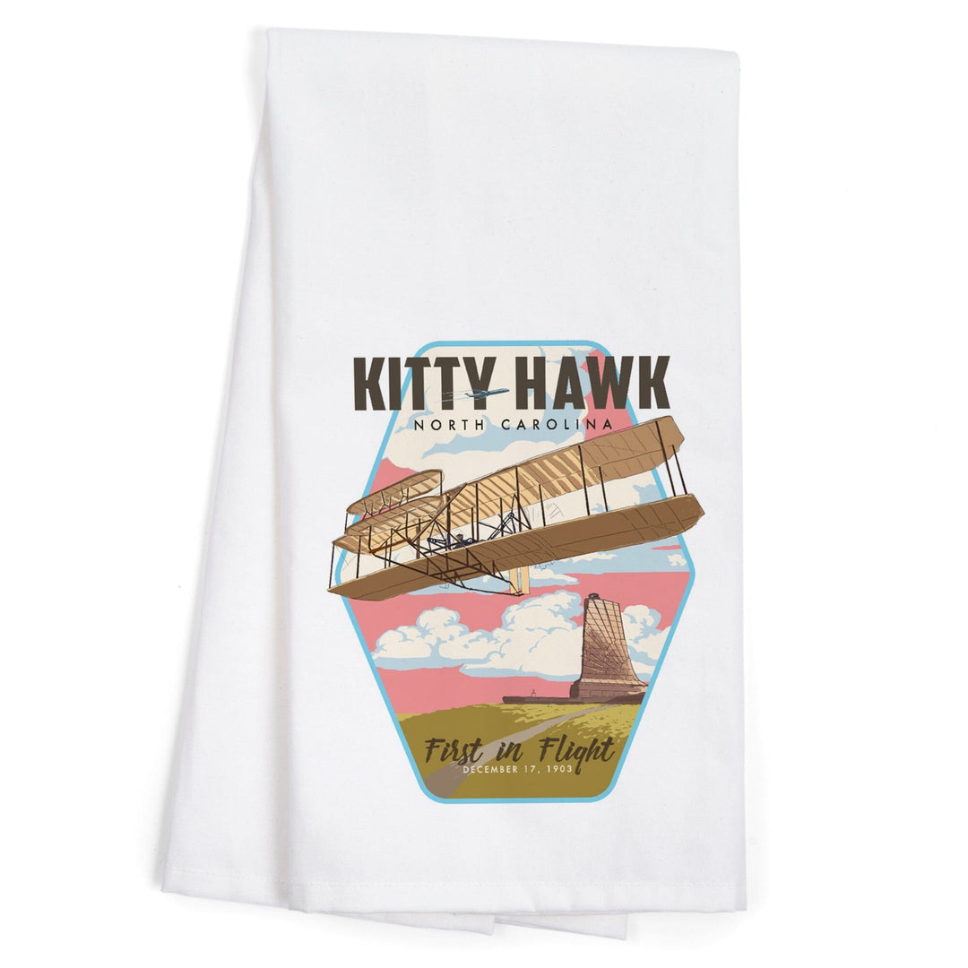 Kitty Hawk, North Carolina, First in Flight, Contour, Organic Cotton Kitchen Tea Towels - Lantern Press