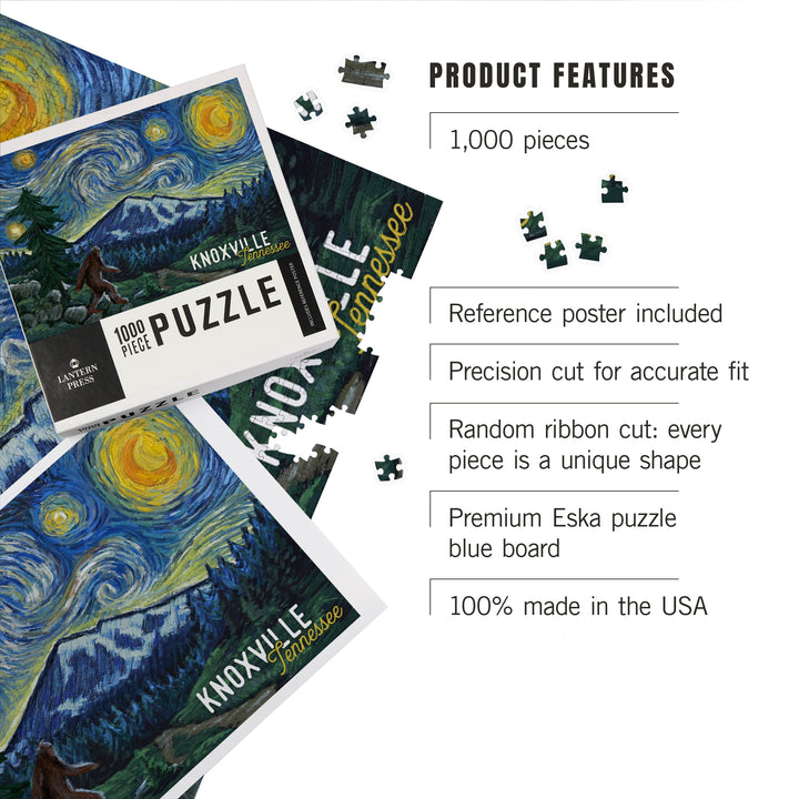 Knoxville, Tennessee, Bigfoot, Starry Night, Jigsaw Puzzle Puzzle Lantern Press 