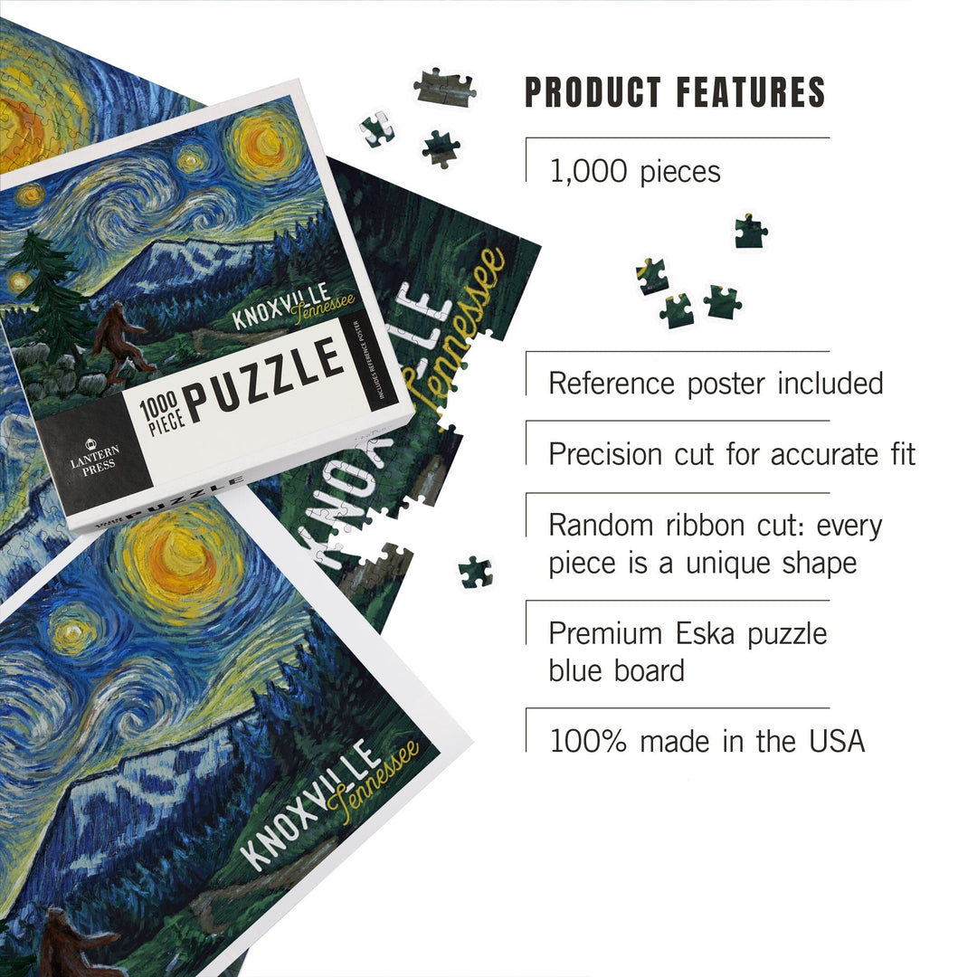 Knoxville, Tennessee, Bigfoot, Starry Night, Jigsaw Puzzle - Lantern Press