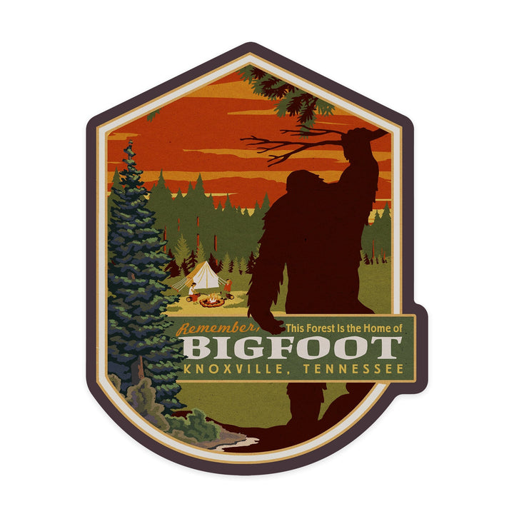 Knoxville, Tennessee, Home of Bigfoot, Contour, Lantern Press Artwork, Vinyl Sticker Sticker Lantern Press 
