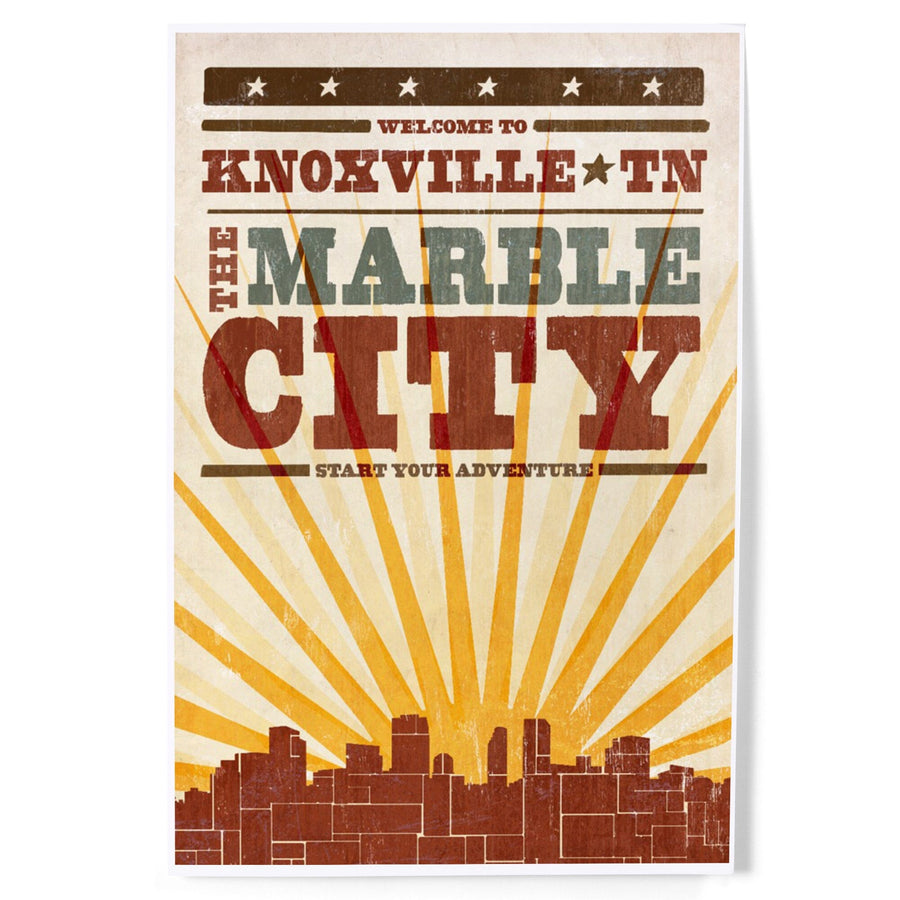Knoxville, Tennessee, Skyline and Sunburst Screenprint Style, Art & Giclee Prints Art Lantern Press 
