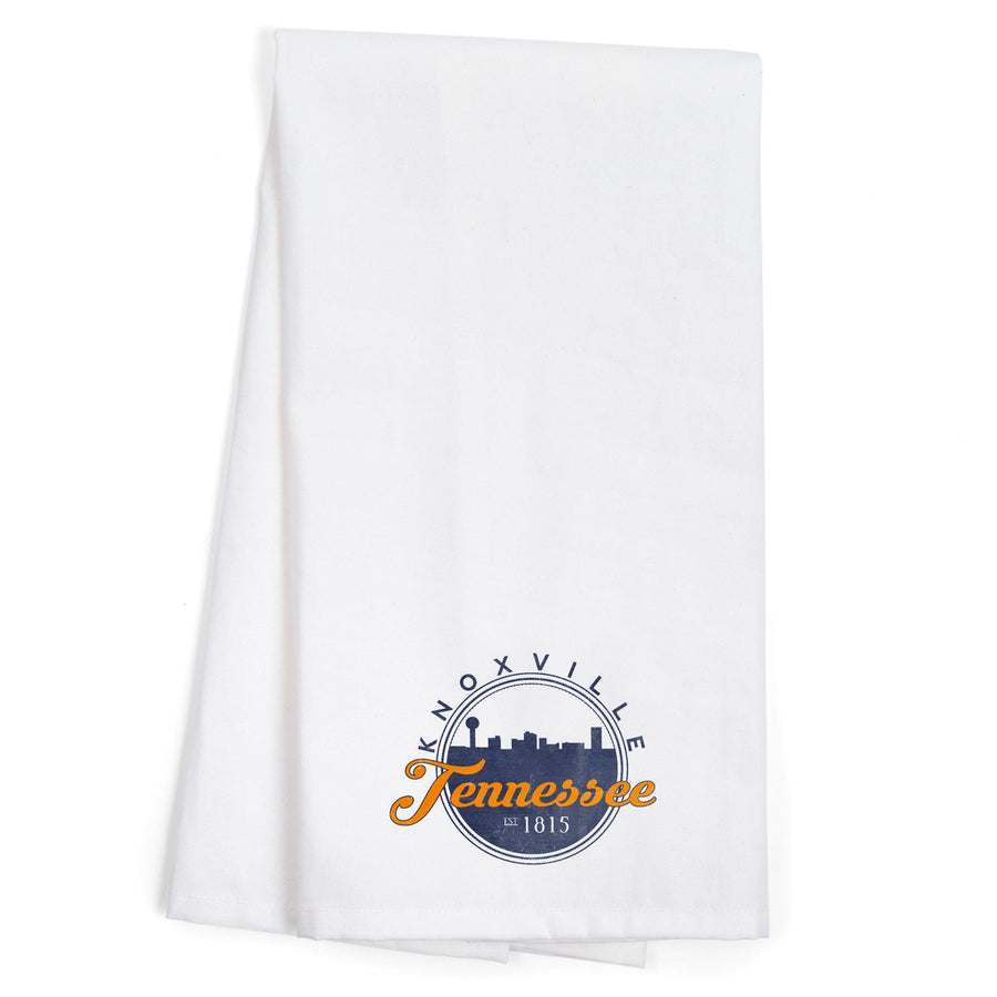 Knoxville, Tennessee, Skyline Badge, Orange and Blue, Contour, Organic Cotton Kitchen Tea Towels Kitchen Lantern Press 
