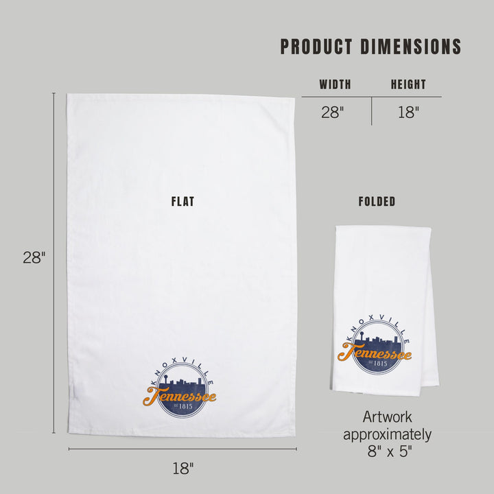Knoxville, Tennessee, Skyline Badge, Orange and Blue, Contour, Organic Cotton Kitchen Tea Towels Kitchen Lantern Press 