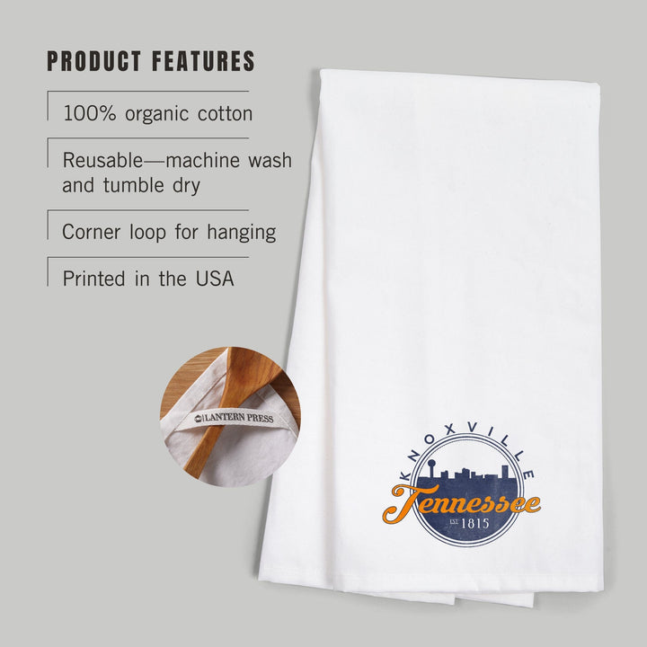 Knoxville, Tennessee, Skyline Badge, Orange and Blue, Contour, Organic Cotton Kitchen Tea Towels Kitchen Lantern Press 