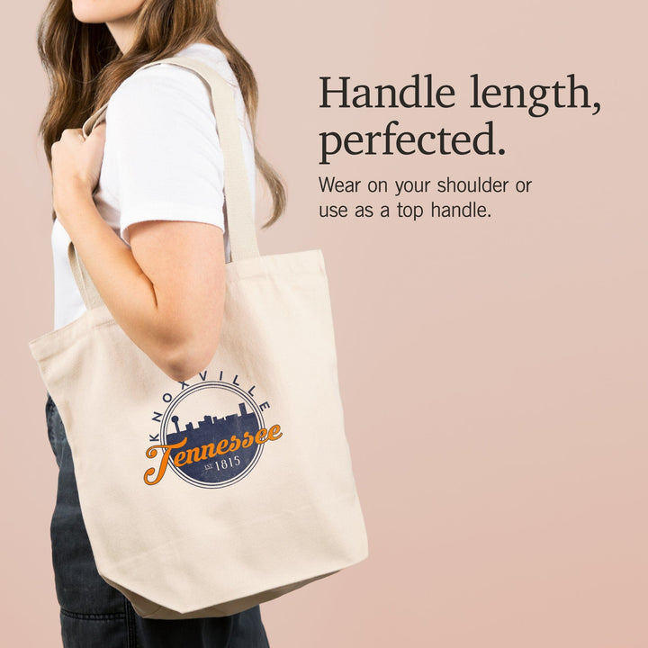Knoxville, Tennessee, Skyline Badge, Orange and Blue,, Tote Bag Totes Lantern Press 