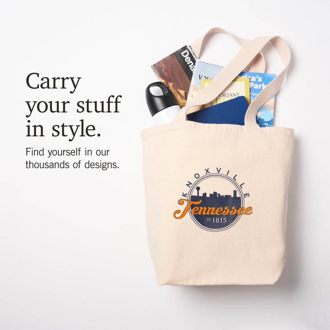 Knoxville, Tennessee, Skyline Badge, Orange and Blue,, Tote Bag Totes Lantern Press 