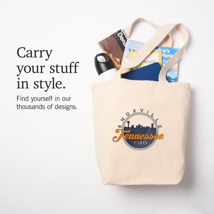 Knoxville, Tennessee, Skyline Badge, Orange and Blue,, Tote Bag Totes Lantern Press 