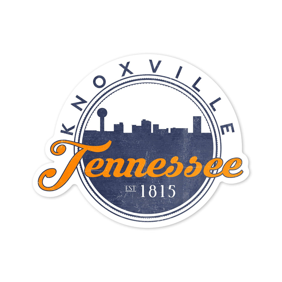 Knoxville, Tennessee, Skyline Badge, Orange & Blue, Contour, Lantern Press Artwork, Vinyl Sticker Sticker Lantern Press 