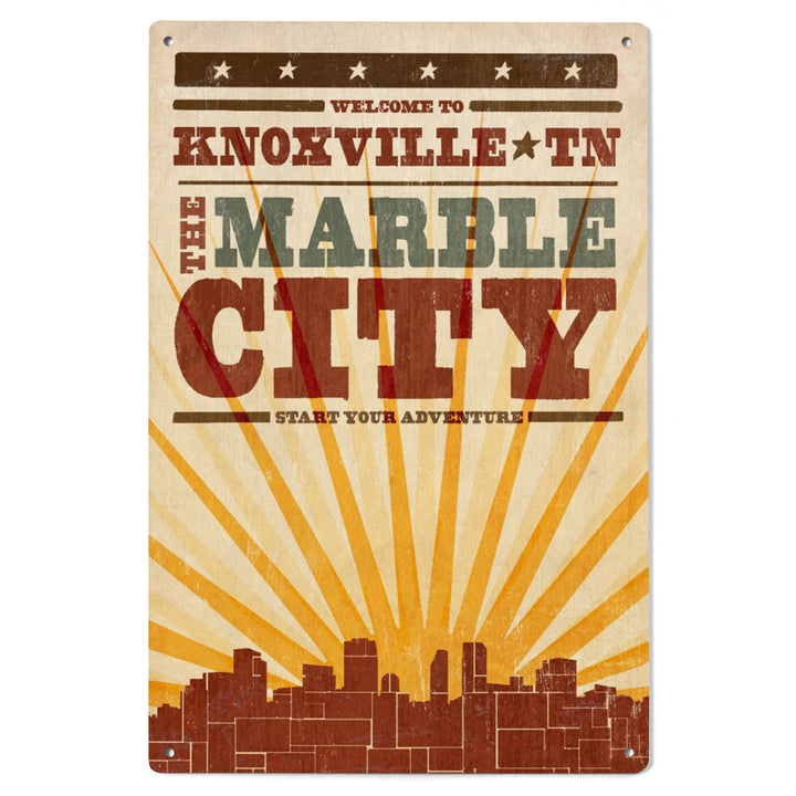 Knoxville, Tennessee, Skyline & Sunburst Screenprint Style, Lantern Press Artwork, Wood Signs and Postcards Wood Lantern Press 