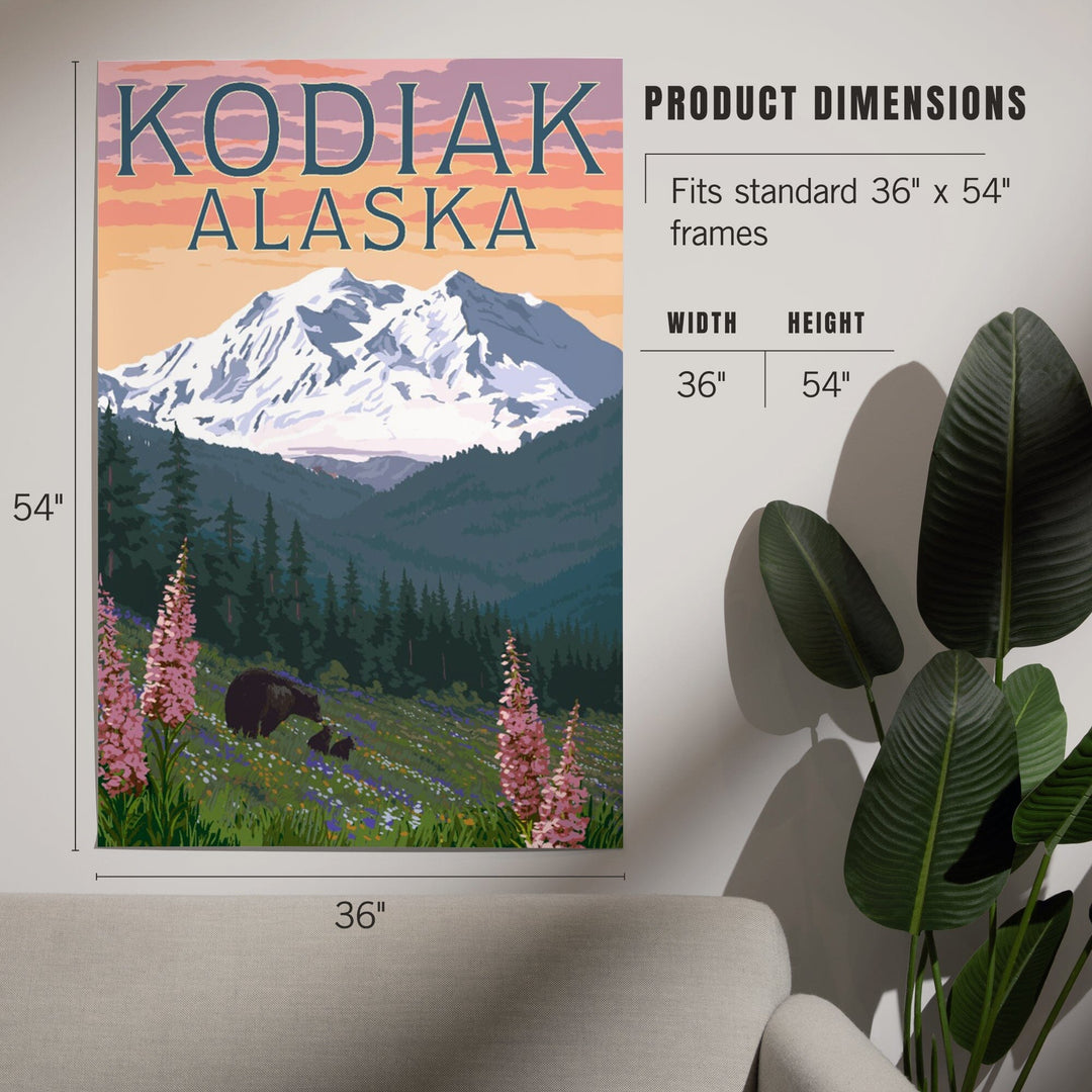 Kodiak, Alaska, Bears and Spring Flowers, Art & Giclee Prints Art Lantern Press 