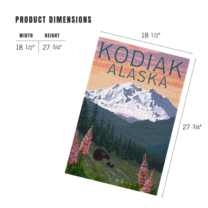 Kodiak, Alaska, Bears and Spring Flowers, Jigsaw Puzzle Puzzle Lantern Press 