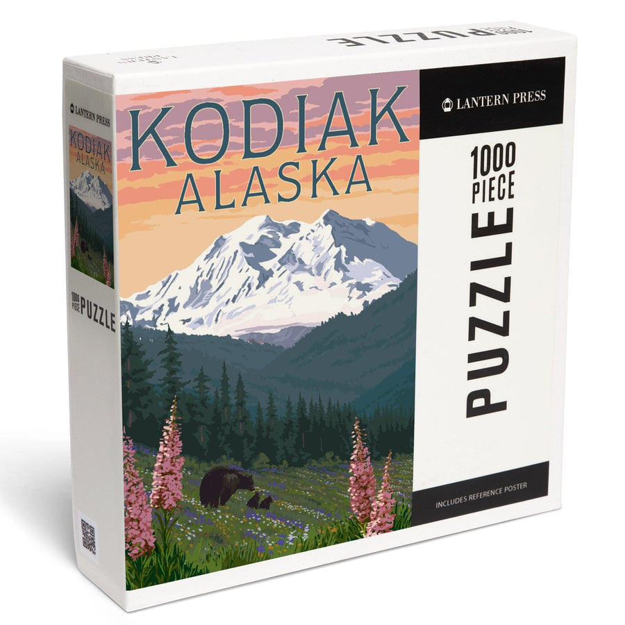 Kodiak, Alaska, Bears and Spring Flowers, Jigsaw Puzzle Puzzle Lantern Press 