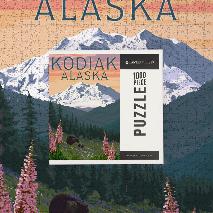 Kodiak, Alaska, Bears and Spring Flowers, Jigsaw Puzzle Puzzle Lantern Press 