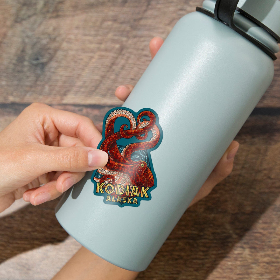 Kodiak, Alaska, Octopus Mosaic, Contour, Vinyl Sticker Sticker Lantern Press 