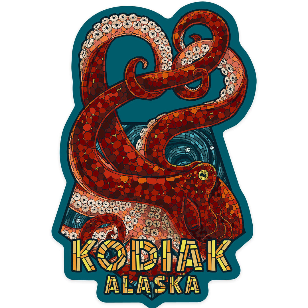 Kodiak, Alaska, Octopus Mosaic, Contour, Vinyl Sticker Sticker Lantern Press 