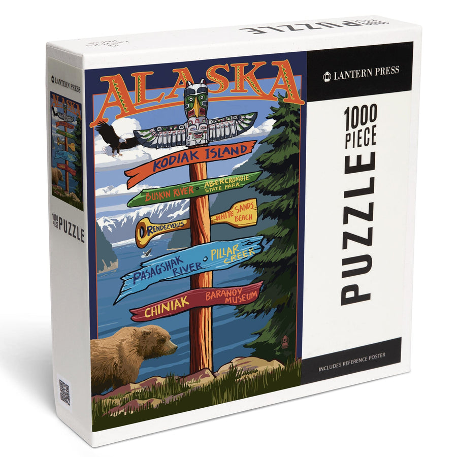 Kodiak Island, Alaska, Destinations Sign, Jigsaw Puzzle Puzzle Lantern Press 