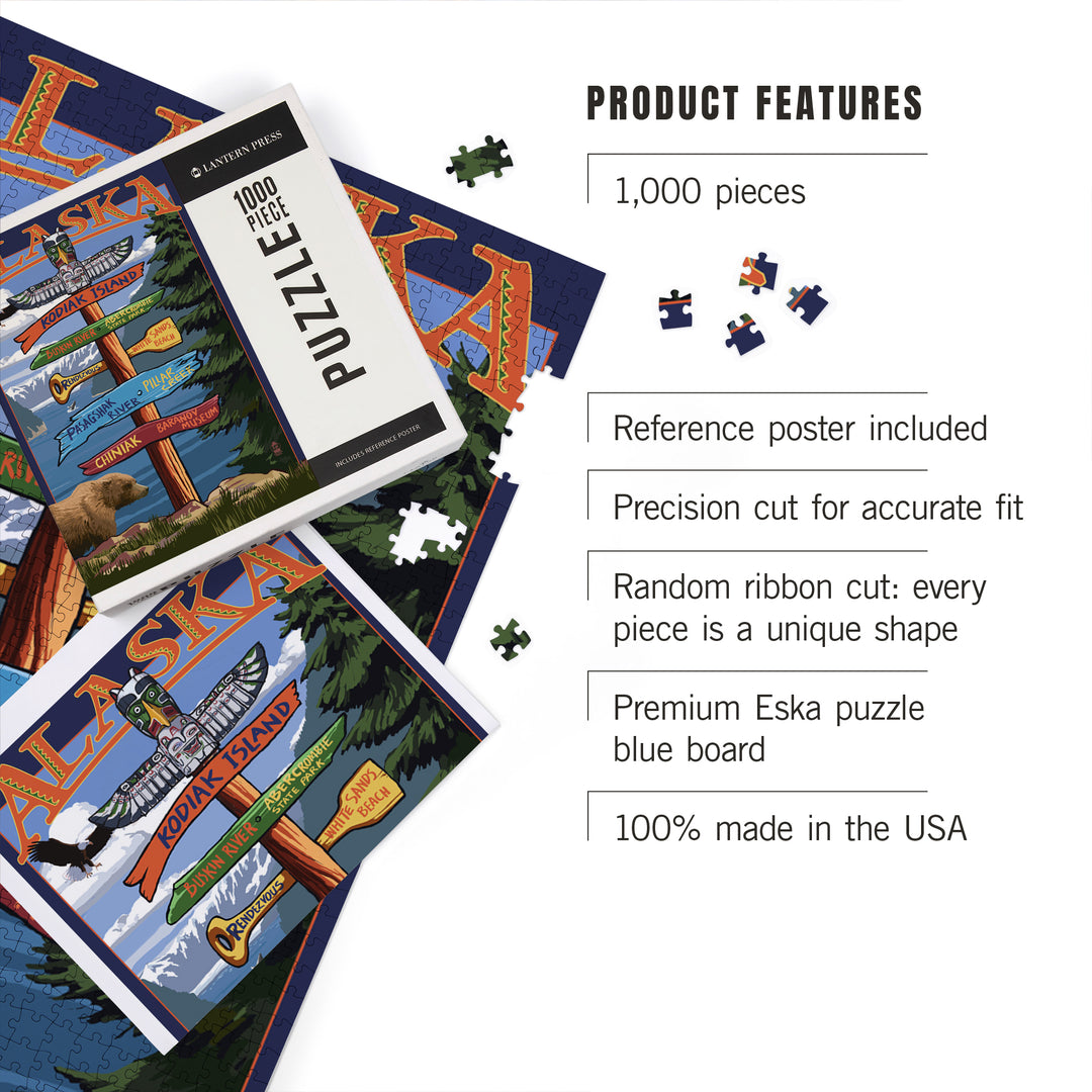 Kodiak Island, Alaska, Destinations Sign, Jigsaw Puzzle Puzzle Lantern Press 