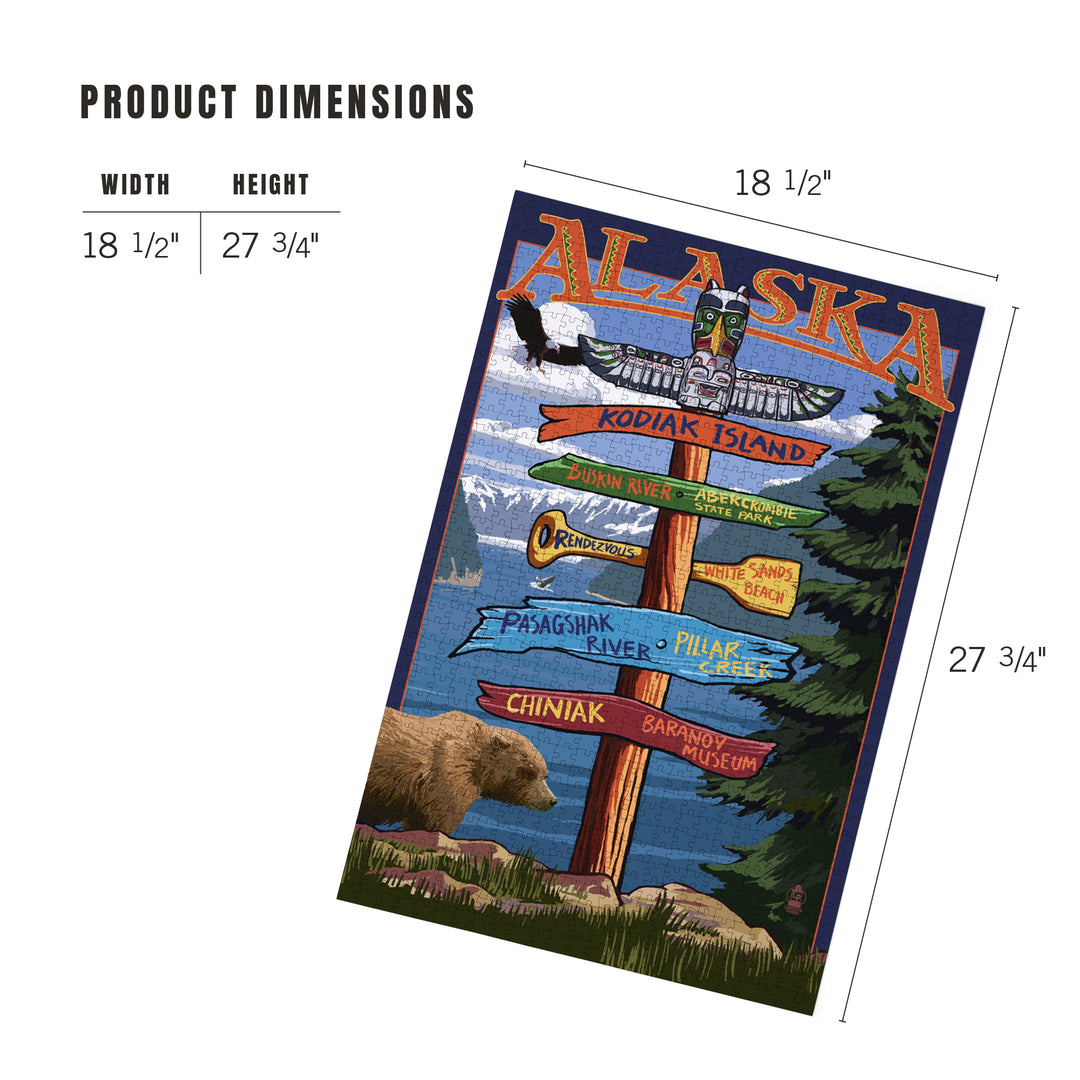 Kodiak Island, Alaska, Destinations Sign, Jigsaw Puzzle Puzzle Lantern Press 