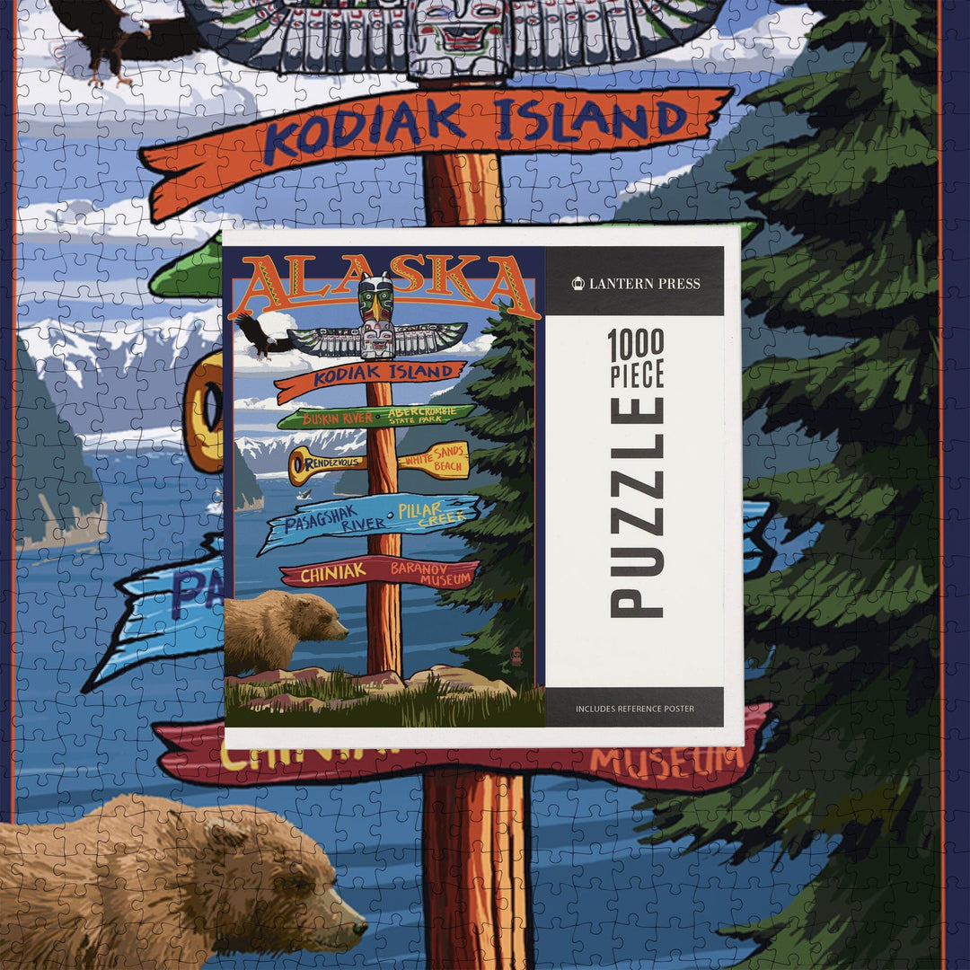 Kodiak Island, Alaska, Destinations Sign, Jigsaw Puzzle Puzzle Lantern Press 