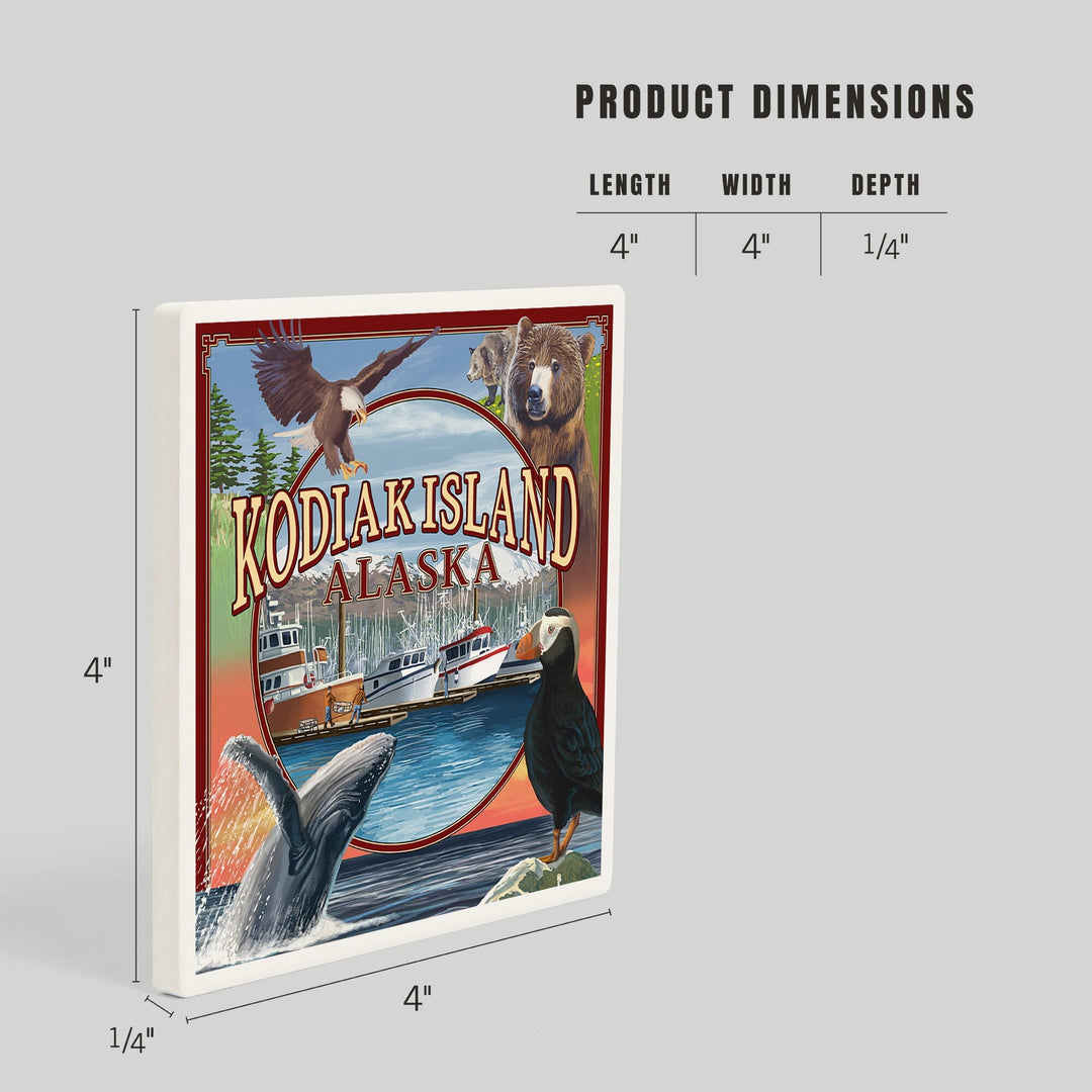 Kodiak Island, Alaska, Montage Views, Coasters Coasters Lantern Press 