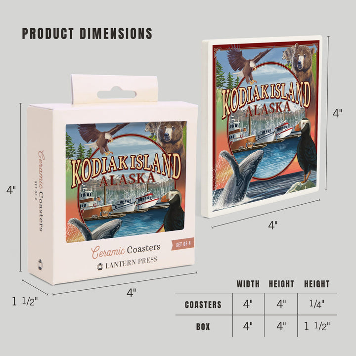 Kodiak Island, Alaska, Montage Views, Coasters Coasters Lantern Press 