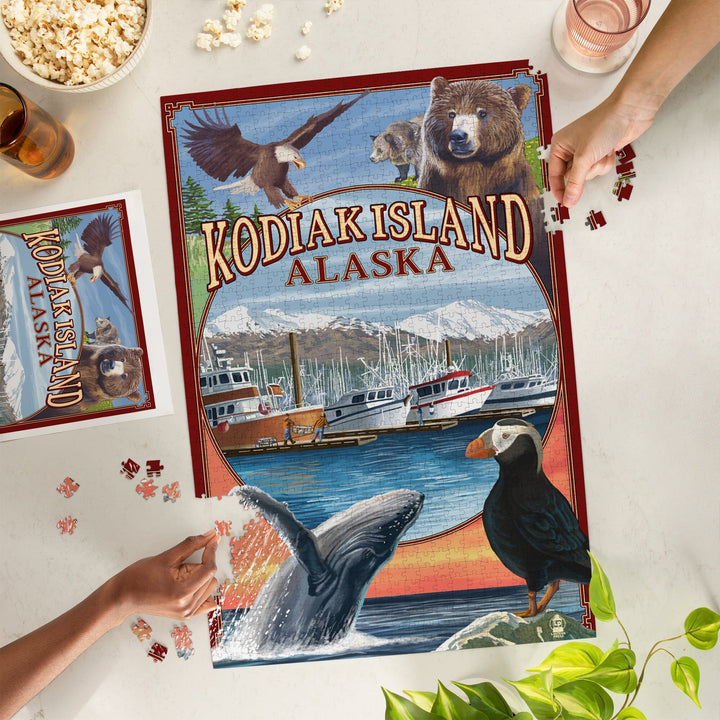 Kodiak Island, Alaska, Montage Views, Jigsaw Puzzle Puzzle Lantern Press 