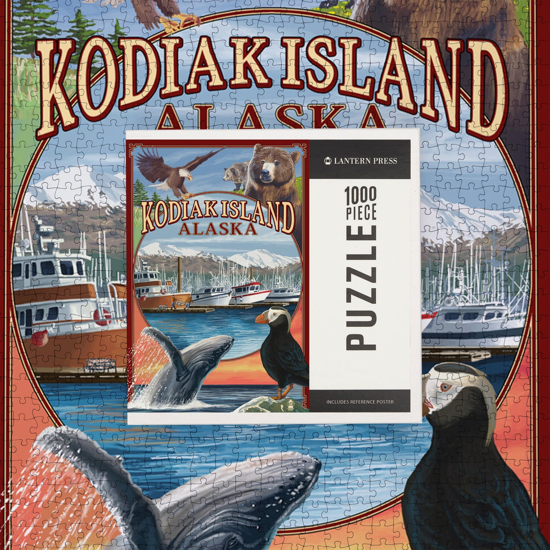 Kodiak Island, Alaska, Montage Views, Jigsaw Puzzle Puzzle Lantern Press 