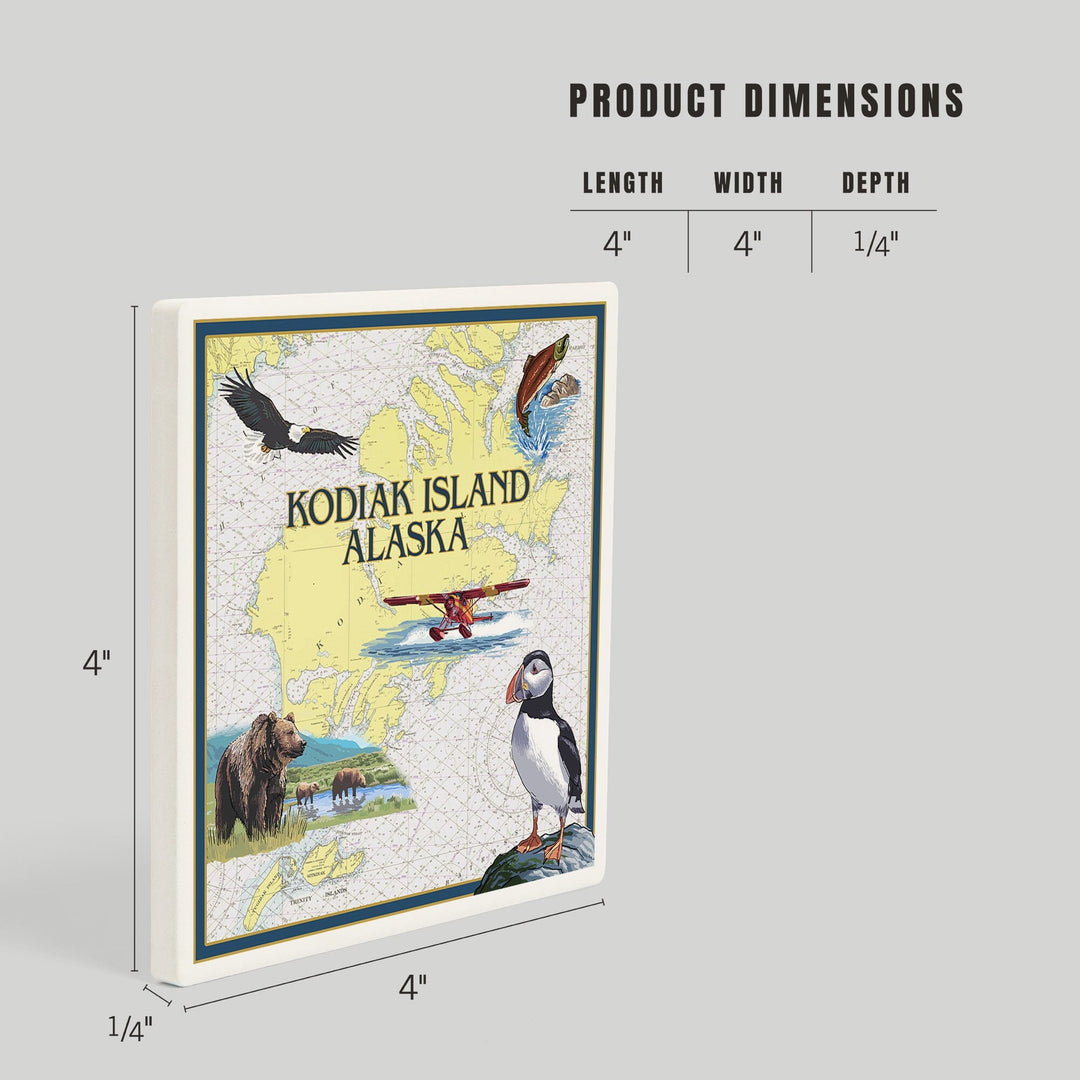 Kodiak Island, Alaska, Nautical Chart, Coasters Coasters Lantern Press 