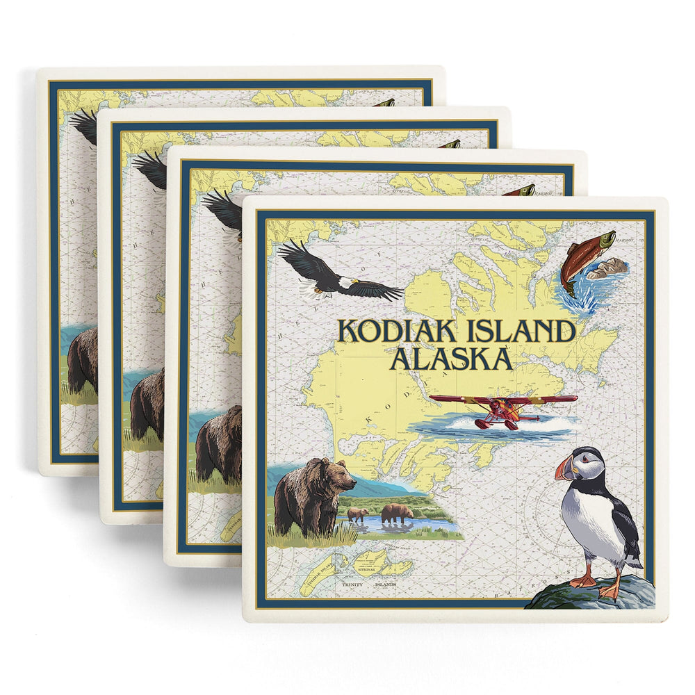 Kodiak Island, Alaska, Nautical Chart, Coasters Coasters Lantern Press 