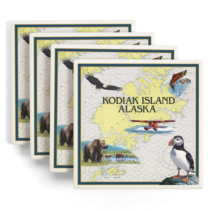 Kodiak Island, Alaska, Nautical Chart, Coasters Coasters Lantern Press 