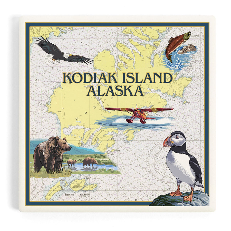 Kodiak Island, Alaska, Nautical Chart, Coasters Coasters Lantern Press 