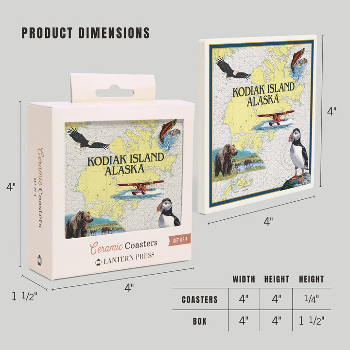 Kodiak Island, Alaska, Nautical Chart, Coasters Coasters Lantern Press 
