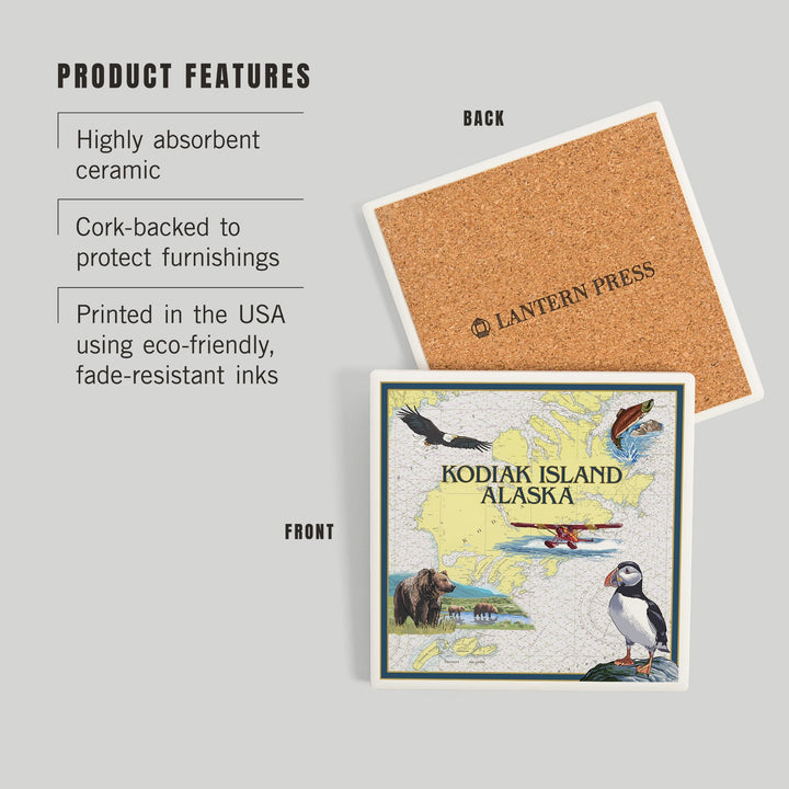 Kodiak Island, Alaska, Nautical Chart, Coasters Coasters Lantern Press 