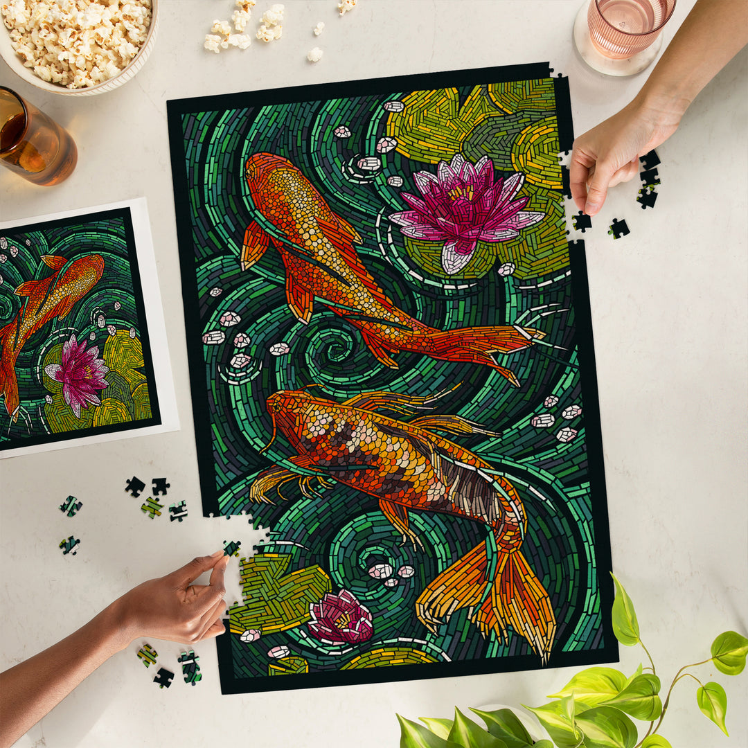 Koi, Paper Mosaic, Jigsaw Puzzle Puzzle Lantern Press 