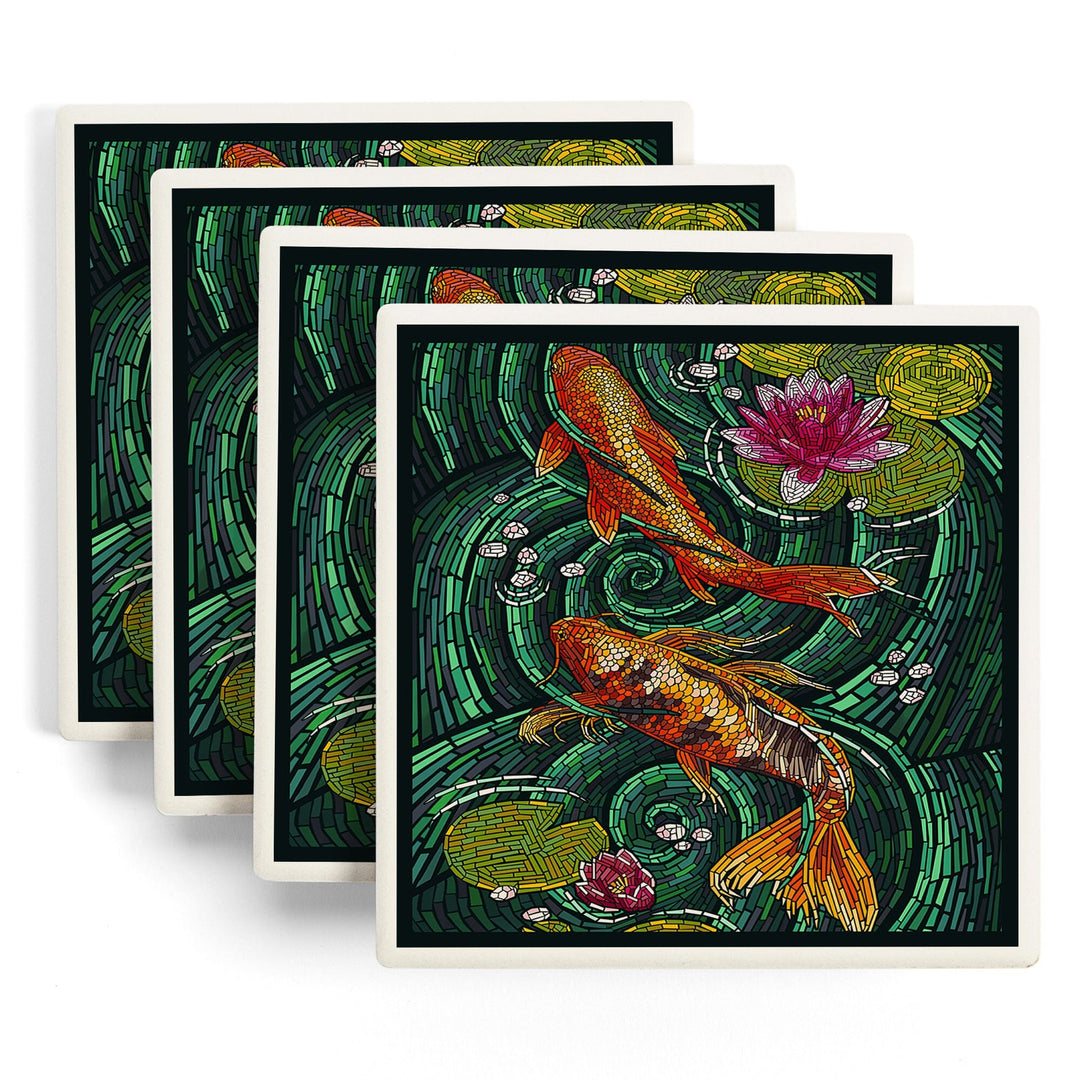 Koi, Paper Mosaic, Lantern Press Artwork, Coaster Set - Lantern Press