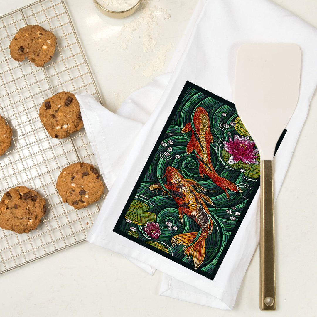 Koi, Paper Mosaic, Organic Cotton Kitchen Tea Towels Kitchen Lantern Press 