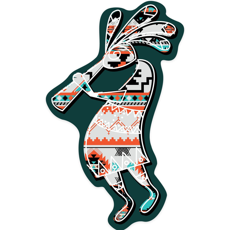 Kokopelli, Tribal Inspired Pattern, Contour, Vinyl Sticker - Lantern Press