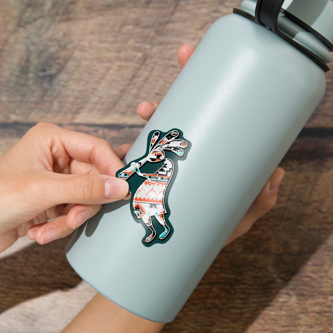 Kokopelli, Tribal Inspired Pattern, Contour, Vinyl Sticker - Lantern Press