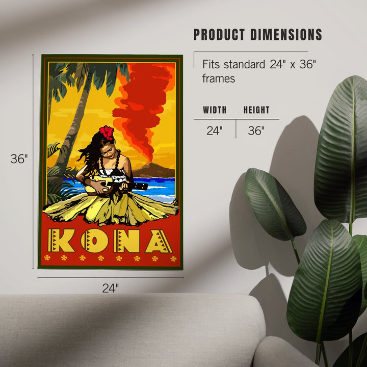 Kona, Hawaii, Hula Girl and Ukulele, Art & Giclee Prints Art Lantern Press 