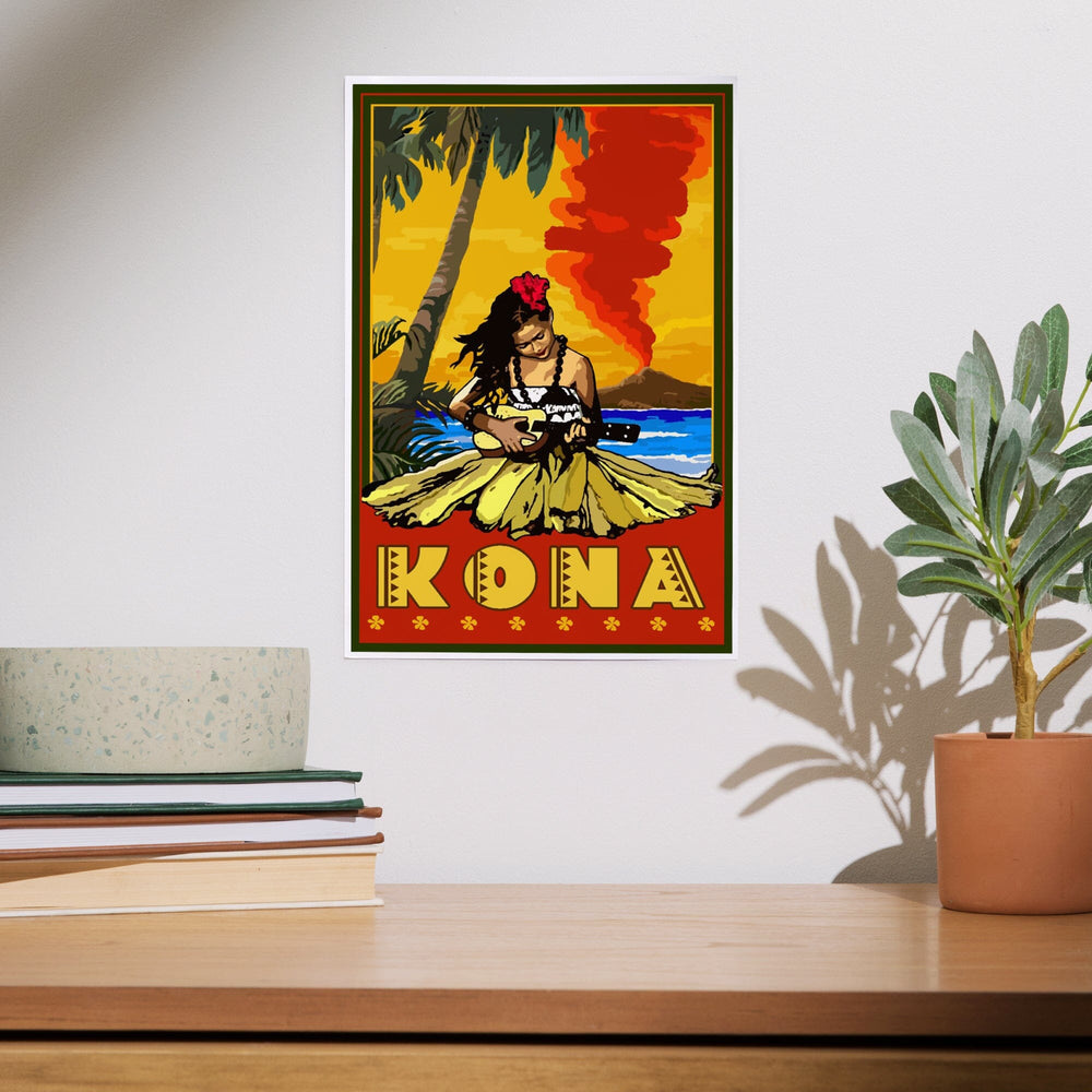 Kona, Hawaii, Hula Girl and Ukulele, Art & Giclee Prints Art Lantern Press 