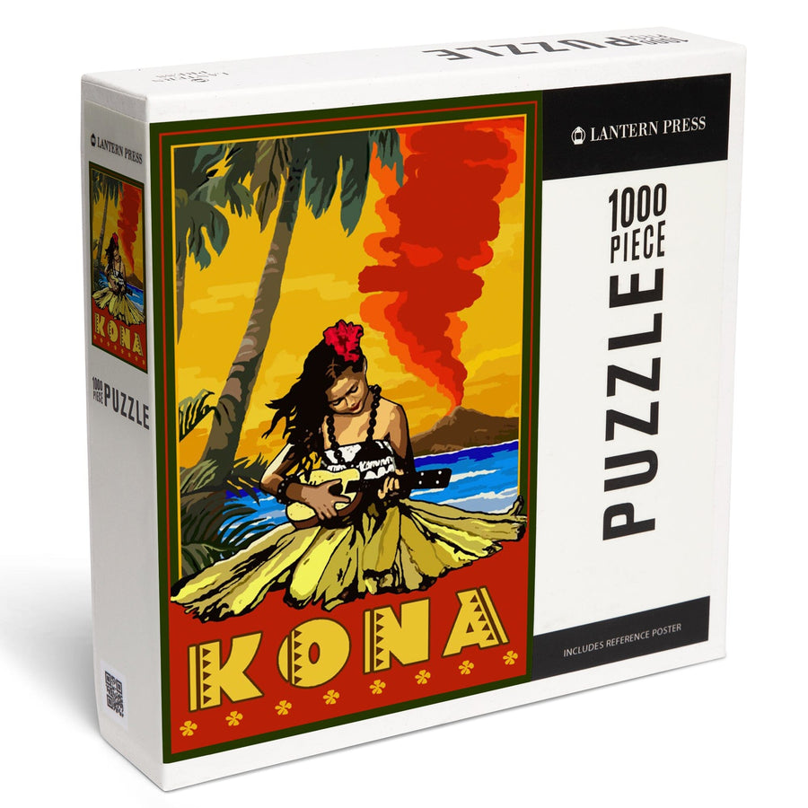 Kona, Hawaii, Hula Girl and Ukulele, Jigsaw Puzzle Puzzle Lantern Press 