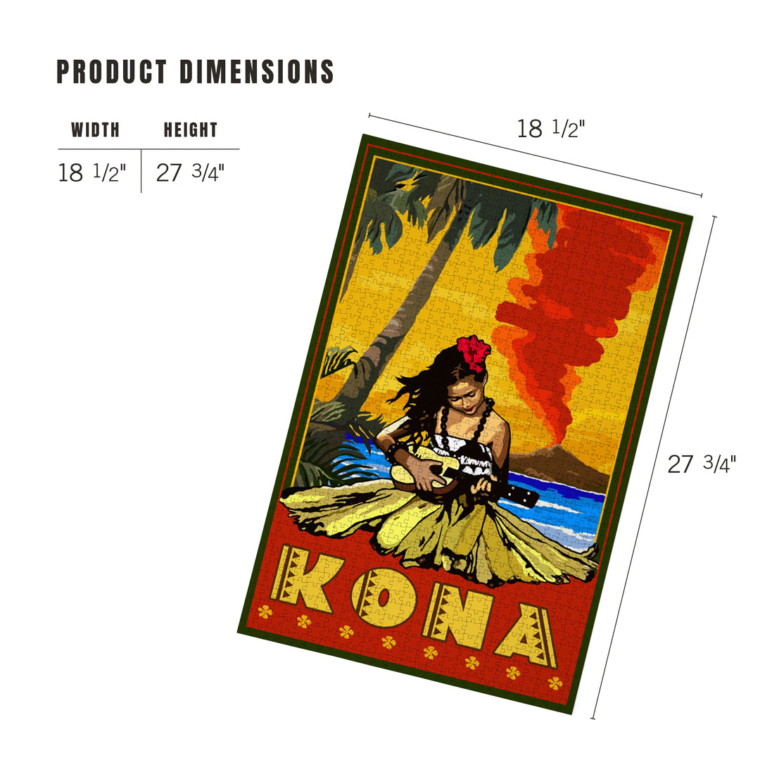Kona, Hawaii, Hula Girl and Ukulele, Jigsaw Puzzle Puzzle Lantern Press 