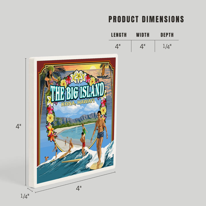 Kona, Hawaii, Montage Scene, Coasters Coasters Lantern Press 