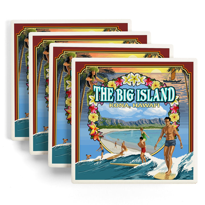 Kona, Hawaii, Montage Scene, Coasters Coasters Lantern Press 