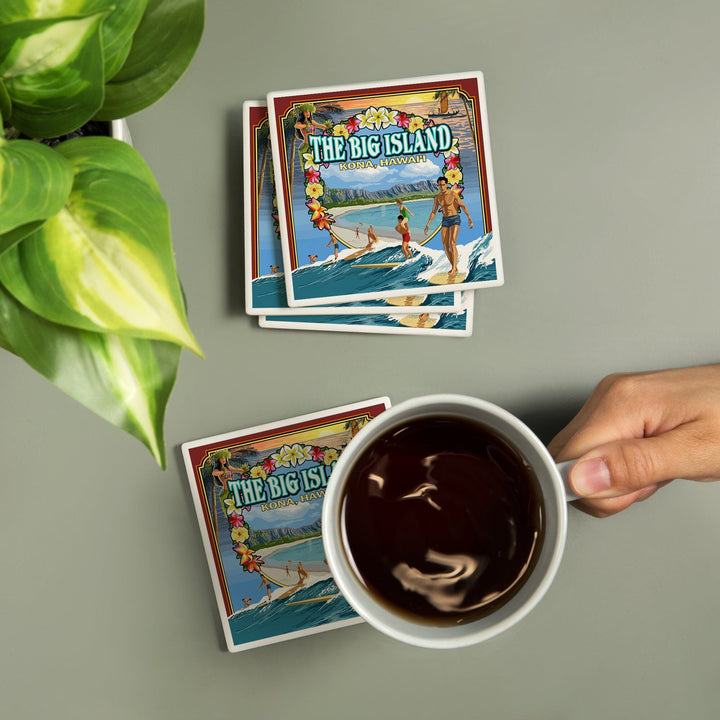 Kona, Hawaii, Montage Scene, Coasters Coasters Lantern Press 