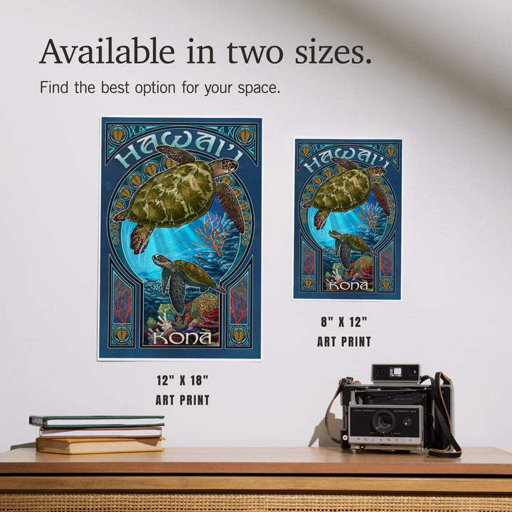 Kona, Hawaii, Sea Turtle Art Nouveau, Art & Giclee Prints Art Lantern Press 