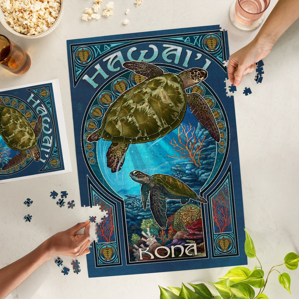 Kona, Hawaii, Sea Turtle Art Nouveau, Jigsaw Puzzle Puzzle Lantern Press 