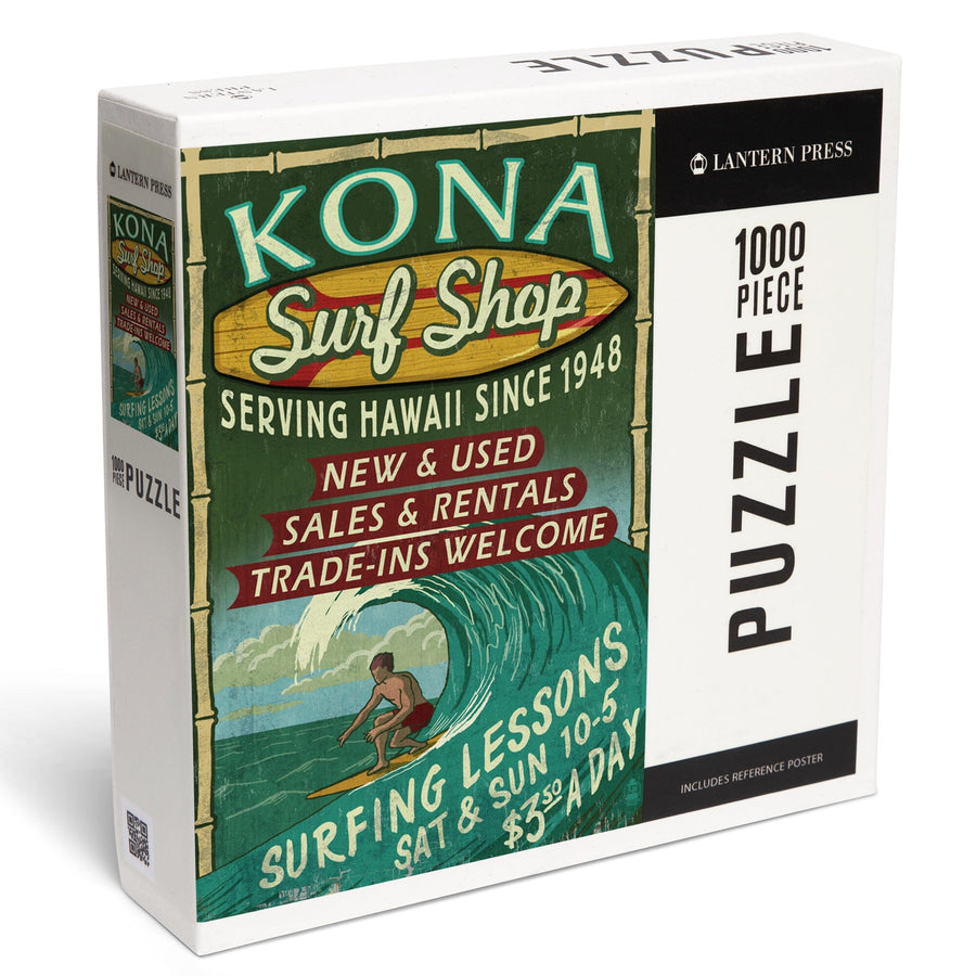 Kona, Hawaii, Surf Shop Vintage Sign, Jigsaw Puzzle Puzzle Lantern Press 